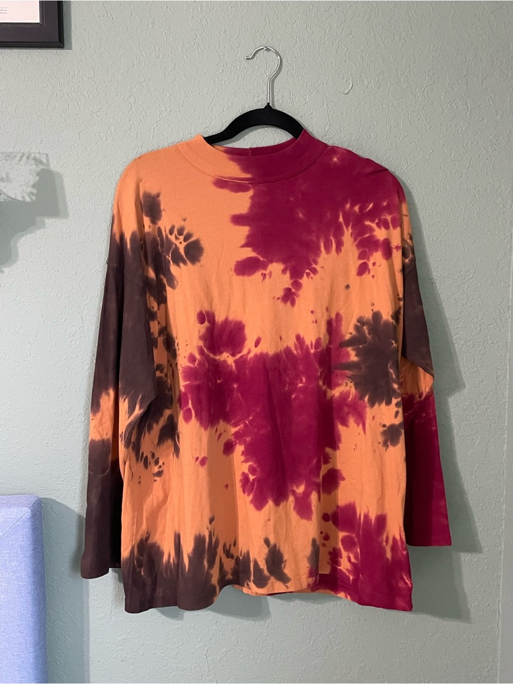 New Free People We The Free Oversized Grunge Tie Dye Mock Neck Top Size XS